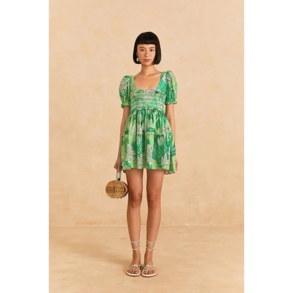 FARM RIO  Dewdrop Floral Green White Mini Dress Size XL